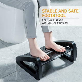 Adjustable Footrest with Roller Massage, Comfortable Plastic Foot Rest for Under Desk, Office and Home Foot Rest with Non-Slip Design, Portable Comfortable Foot Rest with 6 Height Levels. 