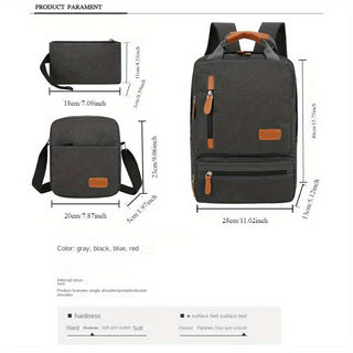 New Men's Casual Three-piece Backpack, Large-capacity Simple School Bag, Outdoor Travel Business Computer Bag 