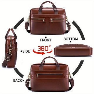 Men's Large Vintage Style Handbag, Business Briefcase, Laptop Bag for Travel with Detachable Shoulder Strap 