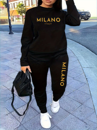 Women's Casual Letter Print Sportswear Set Long Sleeve T-shirt and Joggers Set Autumn/Winter Comfortable Clothes 