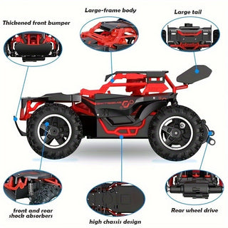 سيارة التحكم عن بعد عالية السرعة بمقياس 1:18 مع ميزات مضادة للتصادم والانجراف، تحكم 2.4G لطول المدى، إطارات مطاطية لجميع التضاريس - أحمر