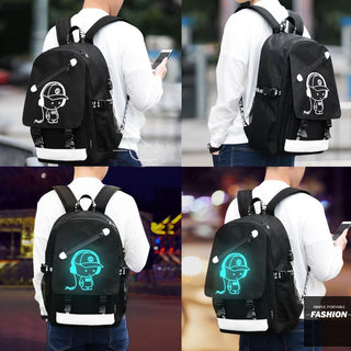 Anime Luminous Backpack with USB Charging Port, Polyamide Nylon, Daily Bag, Music Boy Design Glow in the Dark, School and Travel Bag for Boys Girls Men Women