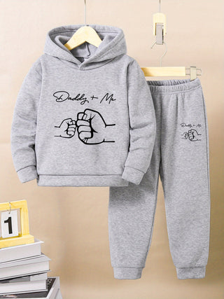 Print Father Son Fist Clash 2Pcs Boys Casual Long Sleeve Hoodie &amp; Sweatpants Set Warm Comfortable Versatile Autumn/Winter/Spring Daily Wear &amp; Outdoor Activities Clothes 