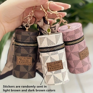 Women's PU Leather Embossed Keychain Bag with Hijab Trim, Round Coin Purse with Zipper, Wedding or Festival Gift, Anime Theme Key Ring with Ring Clasp - 1pc 