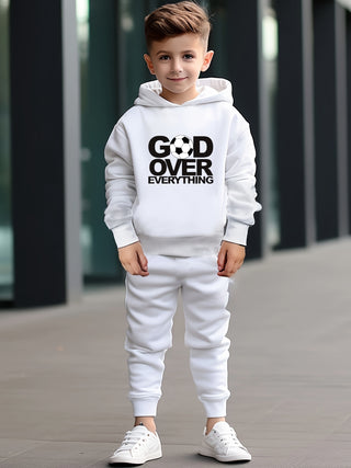 Kids Sweatshirt and Jogger Set - Fashionable Polyester Design - Regular Fit for Spring/Autumn - Hoodie and Jogger Pants for Kids Under 12 - Unique Geometric Design, Suitable for Outdoor Activities 