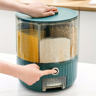 Rotating Grain and Rice Storage Container - Moisture Resistant, Airtight Kitchen Organizer with Divider for Easy Separation 