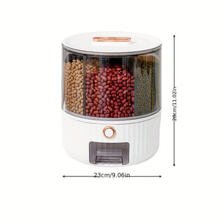 Rotating Grain and Rice Storage Container - Moisture Resistant, Airtight Kitchen Organizer with Divider for Easy Separation 