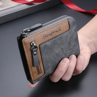 LOUISIFS Men's Vertical Zip Wallet Fashion Design Durable Faux Leather Multiple Card Slots Coin Pocket with ID Holder - Black Color Design 