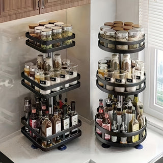 360 Degree Rotating Kitchen Organizer - Spice Rack with Slide-Out Shelves for Spice and Seasoning Storage, Countertop Mount 