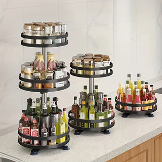 360 Degree Rotating Kitchen Organizer - Spice Rack with Slide-Out Shelves for Spice and Seasoning Storage, Countertop Mount 