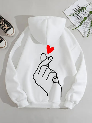 Women's Geometric Heart Design Hoodie Casual Sweatshirt Polyester Knitted Hooded Autumn/Winter Black/White 