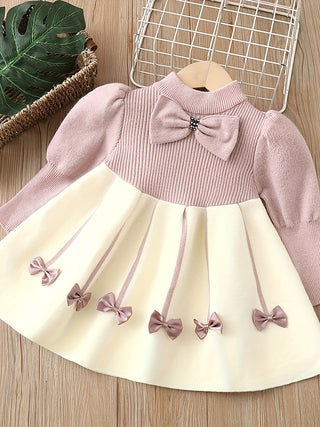 Girls Long Sleeve Princess Dress - Polyester, Polyamide, Acrylic Fibers - Autumn/Winter Collection - Cute Butterfly Pattern - Kids Elastic Bodycon Dress 