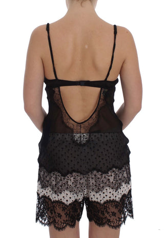 Dolce &amp; Gabbana Elegant Black Silk Lace Lingerie Chemise