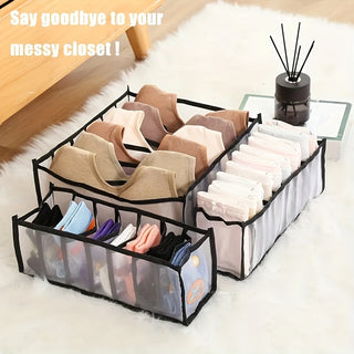 Set of 5 Foldable Closet Organizer - Plaid Underwear Organizer Bag - Multi-Size Nylon Drawer Dividers for Underwear, Socks, Ties, Stylish 