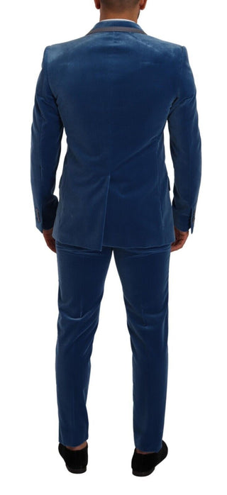 Dolce &amp; Gabbana Elegant Velvet Blue Slim Fit Suit