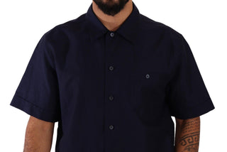 Dolce &amp; Gabbana Elegant Navy Blue Button-Down Casual Shirt