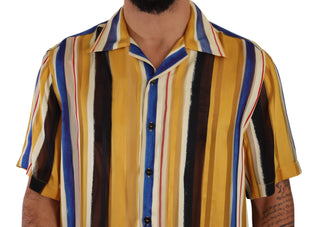 Dolce &amp; Gabbana Yellow Striped Silk-Blend Men's Shirt