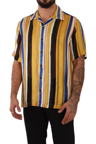 Dolce &amp; Gabbana Yellow Striped Silk-Blend Men's Shirt