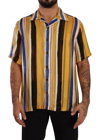 Dolce &amp; Gabbana Yellow Striped Silk-Blend Men's Shirt