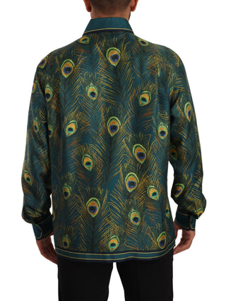 Dolce &amp; Gabbana Peacock Feather Print Silk Shirt