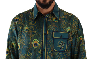 Dolce &amp; Gabbana Peacock Feather Print Silk Shirt