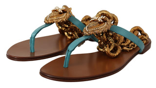 Dolce &amp; Gabbana Chic Gladiator Flats with Heart Devotion Detail