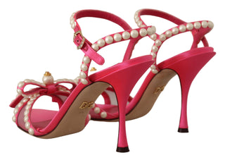 Dolce &amp; Gabbana Elegant Pink Pearl Embellished Heels Sandals