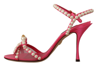 Dolce &amp; Gabbana Elegant Pink Pearl Embellished Heels Sandals