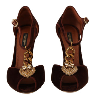 Dolce &amp; Gabbana Elegant Gold Detail Velvet Heels