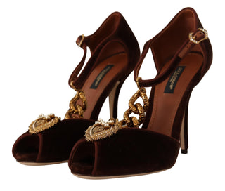 Dolce &amp; Gabbana Elegant Gold Detail Velvet Heels