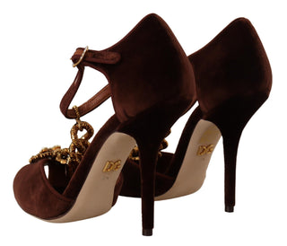 Dolce &amp; Gabbana Elegant Gold Detail Velvet Heels