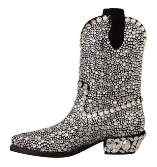 Dolce &amp; Gabbana Crystal-Embellished Black Suede Boots