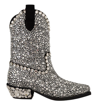 Dolce &amp; Gabbana Crystal-Embellished Black Suede Boots