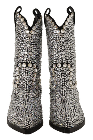 Dolce &amp; Gabbana Crystal-Embellished Black Suede Boots