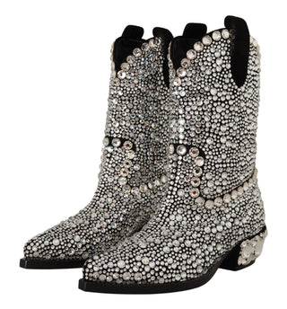 Dolce &amp; Gabbana Crystal-Embellished Black Suede Boots