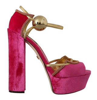 Dolce &amp; Gabbana Ethereal Pink Velvet Crystal Sandals