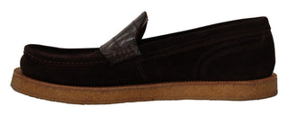 Dolce &amp; Gabbana Elegant Suede Crocodile Loafers in Brown