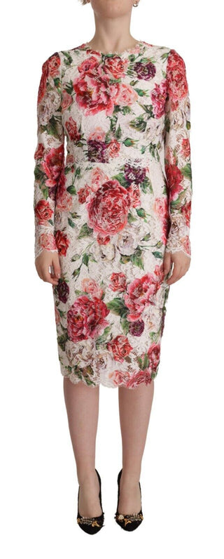 Dolce &amp; Gabbana Elegant Sheath Lace Floral Midi Dress