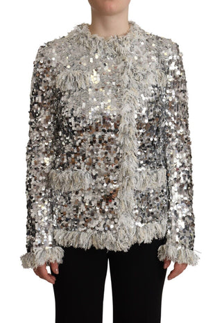 Dolce &amp; Gabbana Chic Silver Sequined Jacket Coat