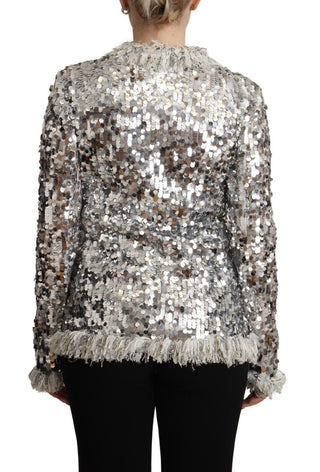 Dolce &amp; Gabbana Chic Silver Sequined Jacket Coat