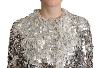 Dolce &amp; Gabbana Chic Silver Sequined Jacket Coat