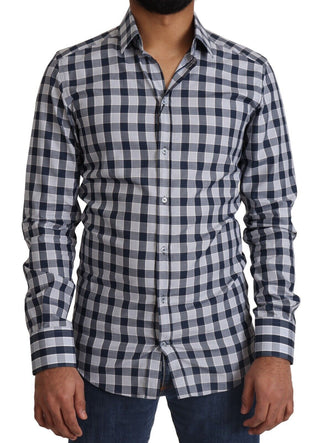 Dolce &amp; Gabbana Elegant Blue &amp; White Checkered Slim Fit Dress Shirt