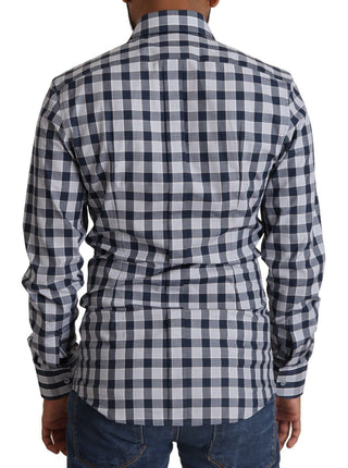 Dolce &amp; Gabbana Elegant Blue &amp; White Checkered Slim Fit Dress Shirt