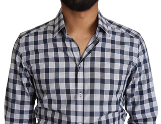 Dolce &amp; Gabbana Elegant Blue &amp; White Checkered Slim Fit Dress Shirt