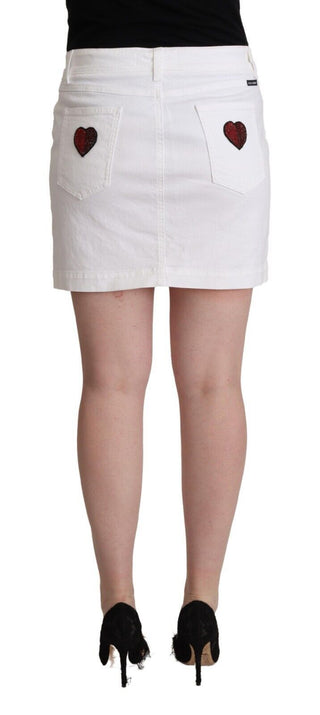 Dolce &amp; Gabbana Chic Embellished White Denim Mini Skirt