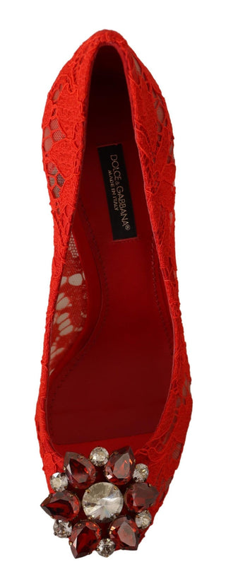 Dolce &amp; Gabbana Red Crystal Taormina Lace Heels Pumps