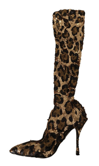 Dolce &amp; Gabbana Elegant Leopard Sequin Knee-High Boots