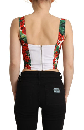 Dolce &amp; Gabbana Elegant Red Cropped Top with Geranium Print