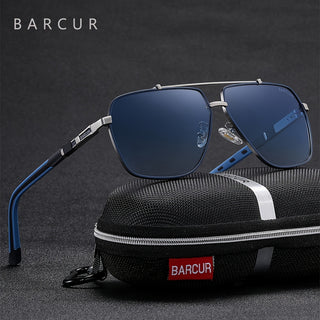 BARCUR Men's Polarized Square Sunglasses, Classic Metal Frame with Fashion Colorful Rubber Temple Glasses 