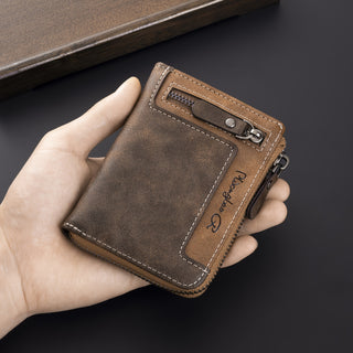 Men's Retro Short Wallet, Multifunctional Zipper Faux Leather Wallet, Perfect Gift for Men 